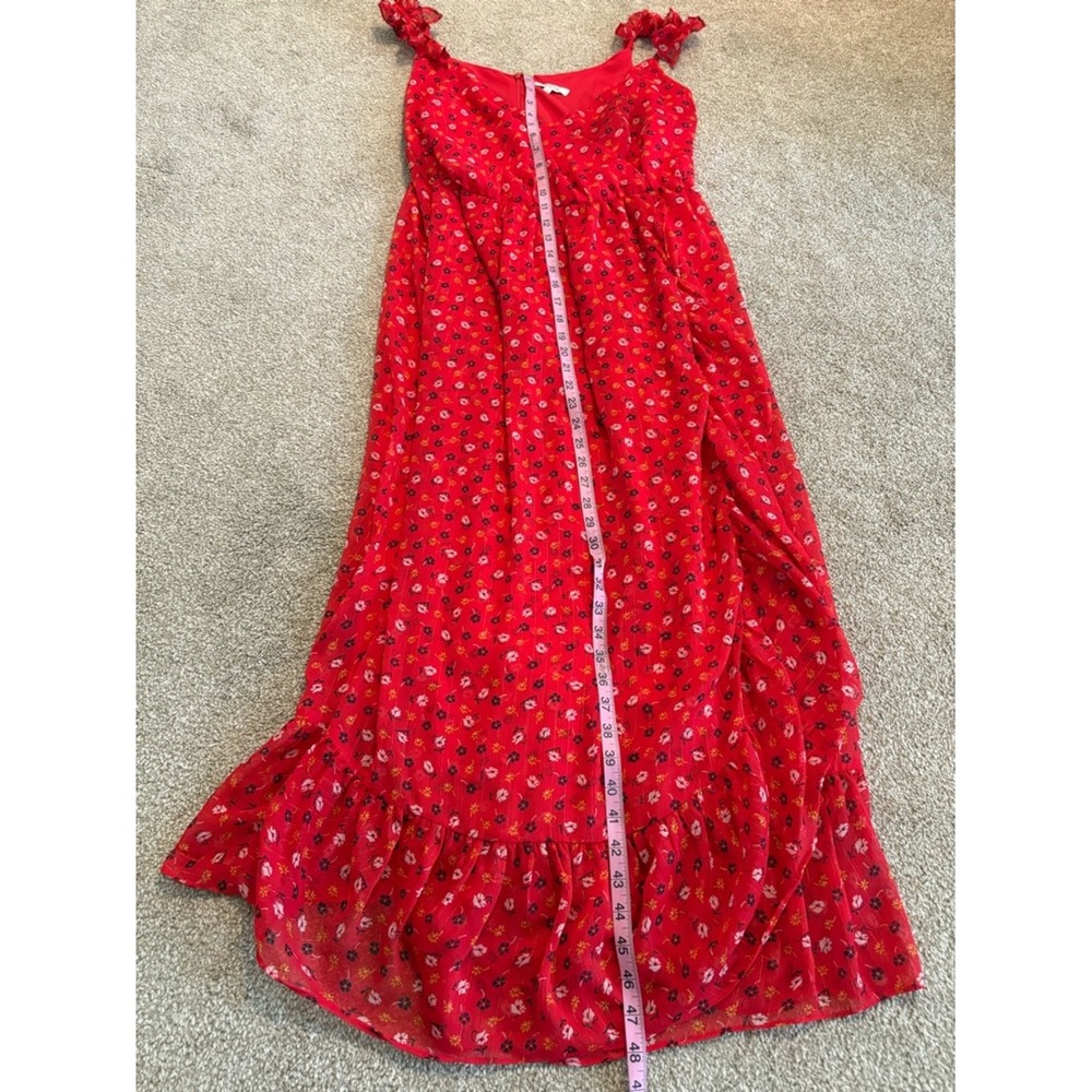 Madewell Red Floral Sleeveless VNeck Ruffle Lined Summer Dress Size 16 - Picture 10 of 10